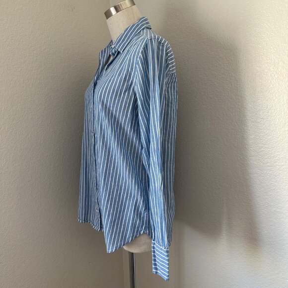 J. Crew Boy Fit Button Up Shirt Cotton Blend Stripe Lightweight Blue White Sz 4 - Picture 4 of 13